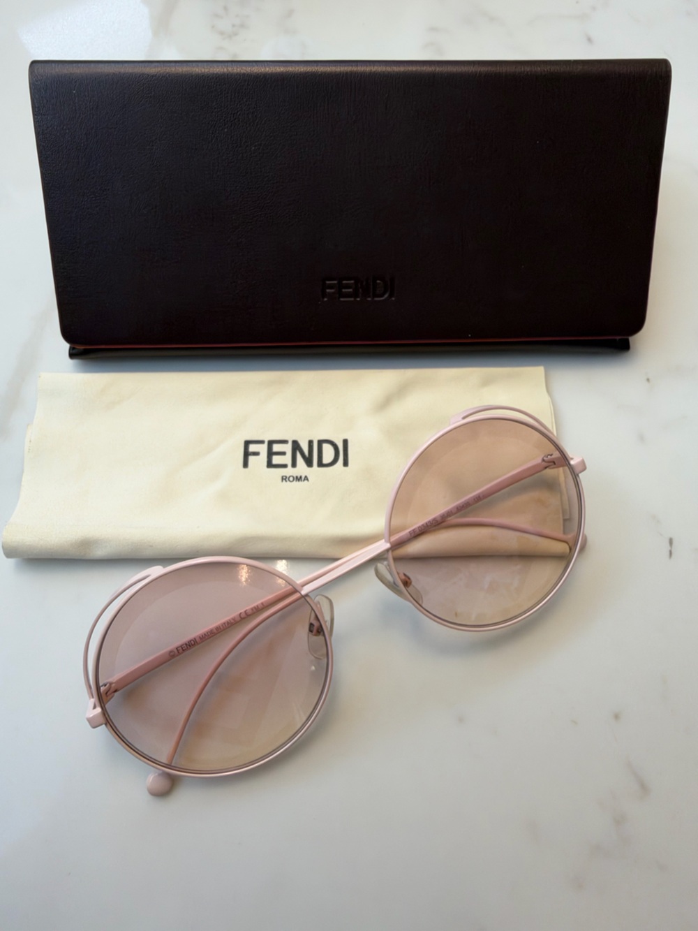 Fendi Round Pink Metal Sunglasses with Branded Case (F in Glass)